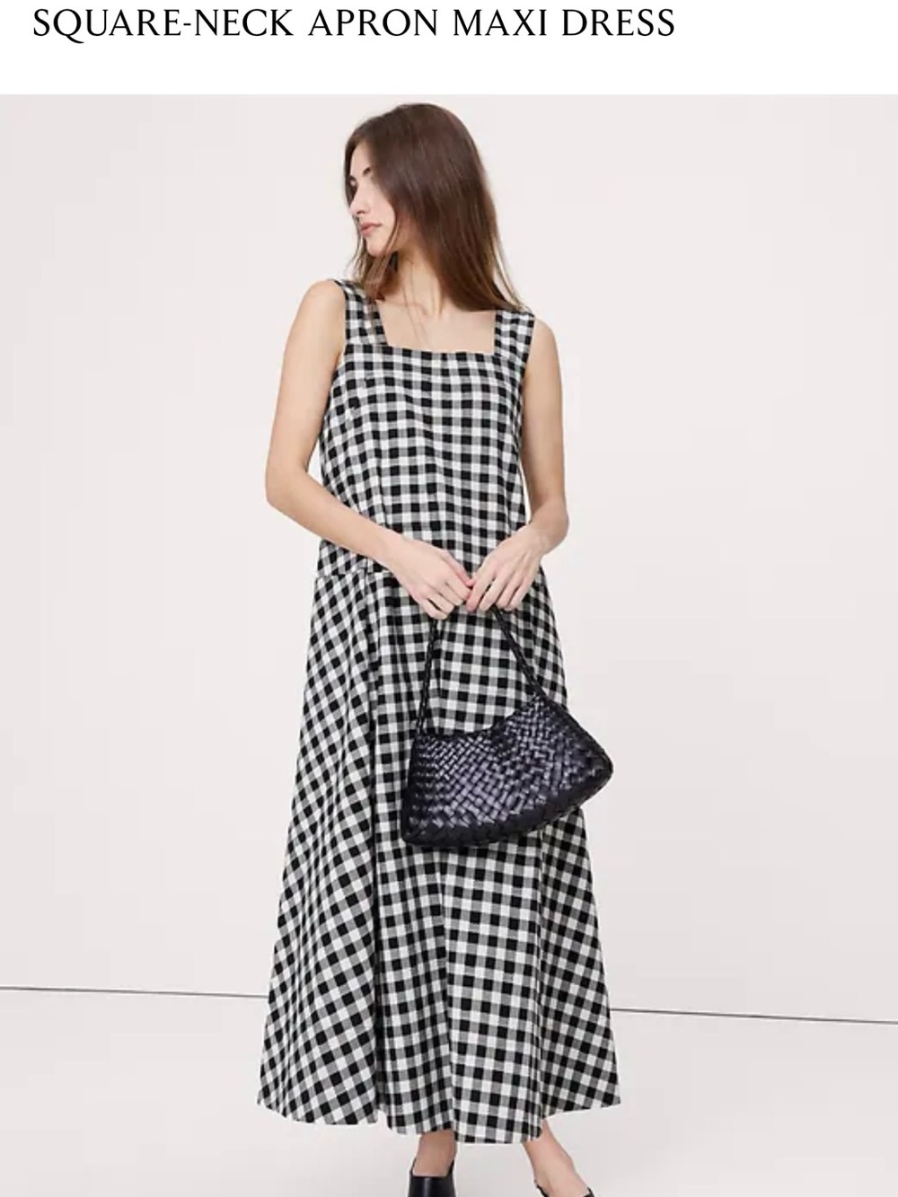 Banana Republic Square-Neck Linen Gingham Apron Maxi Dress, Black & White